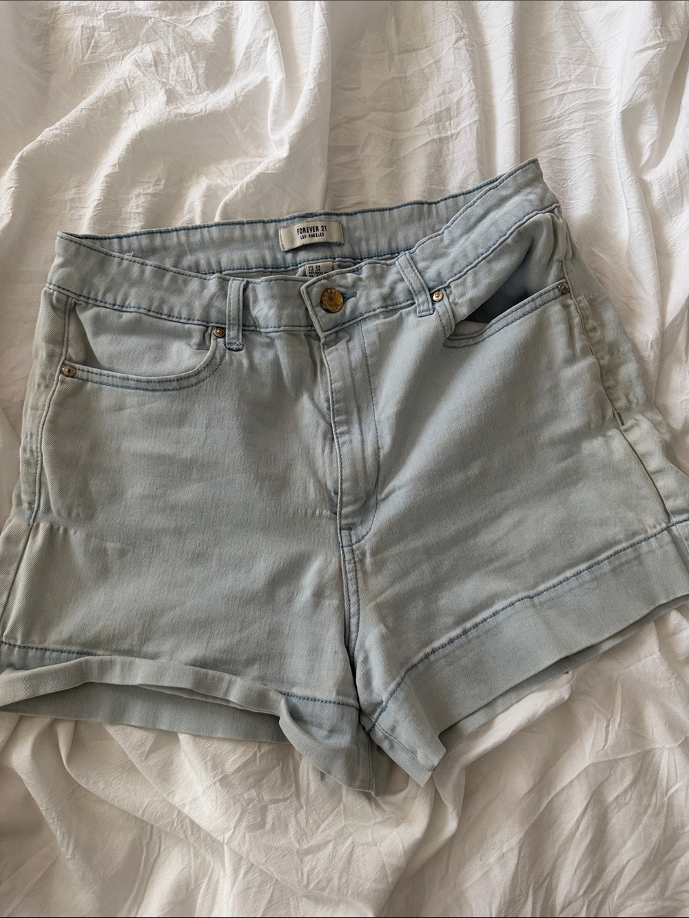 Forever 21 Light Wash High Waist Denim Shorts